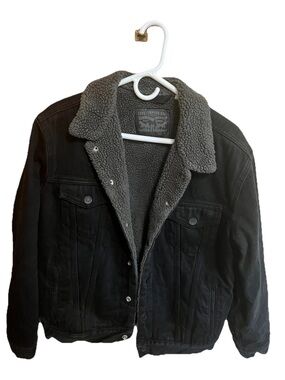 Levi's 16365-0054 Black/Gray Sherpa Trucker Jacket  Snap Close Men Medium